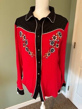 John Moon of Texas Women's Floral Embroidered Western Shirt Size XL